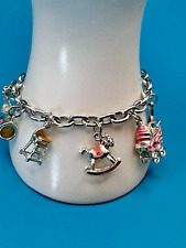 Charm Bracelet Baby Girl Shower Or Birth 7 Themed Pink Charms Silver Tone