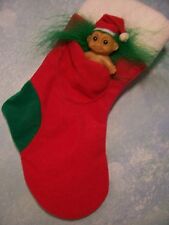 CHRISTMAS STOCKING WITH 2 BABY SANTA - 9" Russ Troll Item - NEW STORE STOCK"