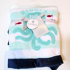 NEW Rare Carters Baby Blanket Mommy's Little Squirt Octopus Aqua Striped Ocean