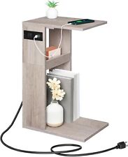 C-Shaped End Table with Charging Station, Stylish Side for Greige - Lebanon - US