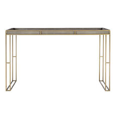 Gold Bronze Faux Shagreen Console Table Tray Textured Charcoal Gray Minimalist - US