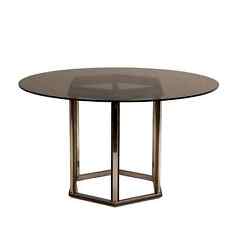 Vintage 1970s Table Brass Structure Glass Top Italy