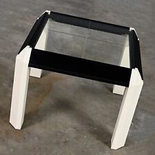 Postmodern End Table Black Painted Frame Off White Trapezoid Legs Glass Top - Toronto - Canada