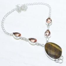 Tiger'S Eye, Morganite Gemstone Handmade Silver Jewelry Necklace 18 NRJ14982"