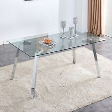 Modern Minimalist Rectangular Dining Table, Tempered Glass Top, Silver Metal Leg - Mumbai - India