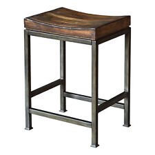 Luxe Minimalist Industrial Wood Iron 24in Counter Stool Curved Seat Steel Walnut - Toronto - Canada