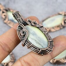 Green Swiss Opal Gemstone Jewelry Pure Copper Wire Wrap Handmade Pendant