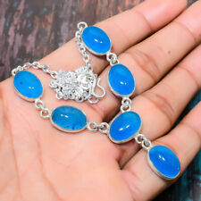 Blue Chalcedony Gemstone Handmade Gift Jewelry Necklace 18 h535"