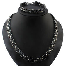 Men's Jewelry Stainless Steel Silver Black Byzantine Chain Necklace&Bracelet Set