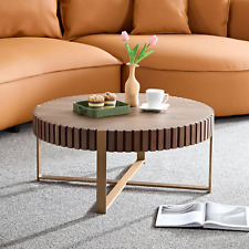 31.5'' round Coffee Table Modern Solid Wood Handcraft Drum Wooden Felief Coffee - CA