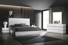 Modern Italian 4PC Gloss White LED Queen King Bedroom Set Minimalist Furniture - Houston - US