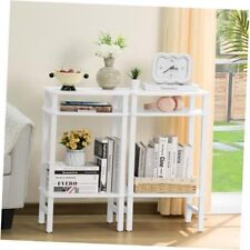 Wooden 3 Tier Tall Side Table Set of 2 with Storage, Telephone 2 Pack White - Miami - US