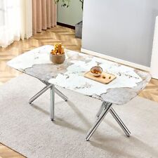 Modern Minimalist Glass Dining Table 6-8 Metal Legs imitation marble tabletop - Fontana - US