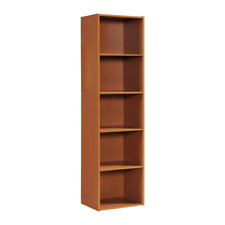 Modern 59.06 in. Cherry Wood 5-Shelf Standard Bookcase Multipurpose Storage - US