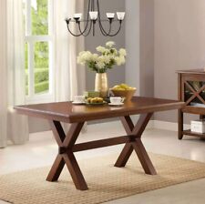 Wooden Dining Table Contemporary Minimalistic Cross Legs Base Brown Diningroom - Carson - US