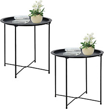 Garden 4 you Folding Tray Metal Side Table 2PC Black Round End 2 PCS, - Toronto - Canada