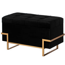 Large Tufted Minimalist Rectangular Velvet Storage Ottoman with Gold Metal Legs - Toronto - Canada