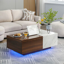 Walnut & Marble White 24 Colors LED Rectangle Coffee Table with 2 Drawers, RC - Mumbai - India