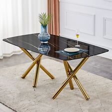 Modern minimalist dining table 0.39 imitation marble gold metal leg rectangular - Mumbai - India"