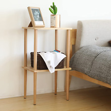 Solid Wood Side Table, 2-Tier End Table with Storage Shelves, Tall Nightstand Be - Denver - US