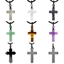 Natural Gemstone Cross Reiki Pendant Bead Jewelry Necklace 22 inch