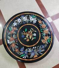 24 round black Marble Table Top Coffee bird Inlay Lapis Mosaic Handmade X-mas"