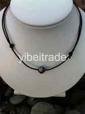 Real Tahitian Black Ocean Pearl Natural Leather Necklace/Choker Surf Jewelry