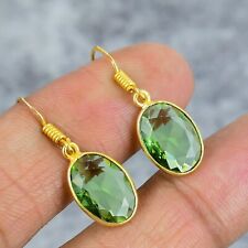 Green Amethyst Gemstone Handmade 925 Sterling Silver Earring Jewelry For Women