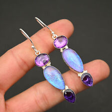 Purple Triplet Opal Gemstone 925 Sterling Silver Jewelry Womens Earrings L059