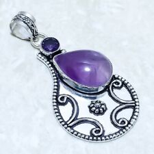 African Amethyst Gemstone Handmade Ethnic Silver Jewelry Pendant 2.4 PRJ14399"