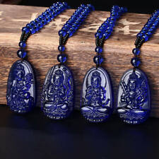 Blue Men Women Lucky Amulet Buddha Pendant Necklace Obsidian Carved Jewelry