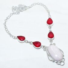 Pink Aragonite, Ruby Gemstone Handmade Silver Jewelry Necklace 18 NRJ11539"