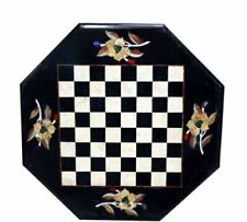 18'' black Marble Chess Table Top Pietra Dura Inlay Children Game Kids c47