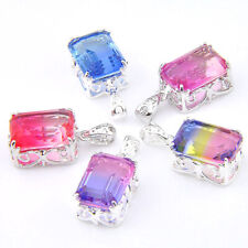 60% Off Best Price 5 Pieces Rectangle Blue Tourmaline Silver Necklace Pendants