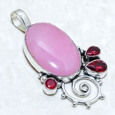 Rose Quartz, Garnet Gemstone Handmade Silver Jewelry Pendant 2.1 PRJ12592"