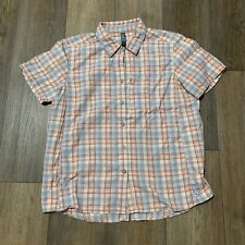 Mountain Hardwear Button Up Shirt Womens L Short Sleeve Peach/Gray Plaid