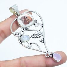 Copper In Quartz, Moonstone, Rose quartz Silver Jewelry Pendant 3.2 PRJR4473"