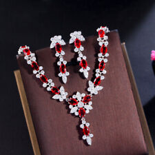 Charming Oval Shape Red CZ Cubic Zirconia Costume Necklace Earrings Jewelry Set