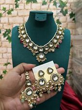 Indian Bollywood Gold Plated Kundan Mirror Bridal Necklace Earrings Jewelry Set