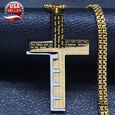 Mens Lords Prayer Cross Necklace Stainless Steel Cross Necklace Cross Pendant