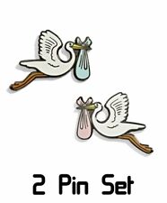 Pintrill - “Blue and Pink Stork” Classic Baby Delivery Pin Set (Collectors Item)