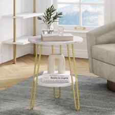 Ashley Faux Marble and Metal Tiered Side Table Matte White/Marble Gold - US