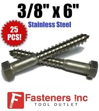 (Qty 25) 3/8 x 6" Lag Screws / Bolt Hex Head Stainless Steel 18-8 / 304 - Redding - US"