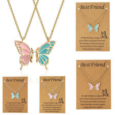 2pcs Fashion Enamel Butterfly Necklace Set Pendant Women Friendship Jewelry Gift