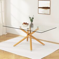 MAICOSY Modern Minimalist Rectangular Glass Dining Table Wood color Metal Legs - Los Angeles - US