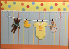 Papyrus- New Baby- 3D Handmade- Baby Items On Clothesline- Fabric, Stitching