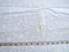 1 yd of 100% Cotton Fabric Light Blue with White Baby Items All Over