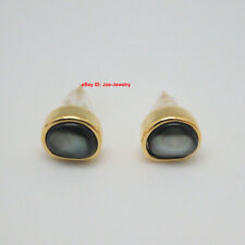 Natural Black Mother of Pearl Solid 925 Sterling Silver Pin Stud Earrings