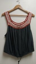 Lucky Brand Grey Knit Multi Color Crochet Sleeveless Blouse Tank Top Size Large