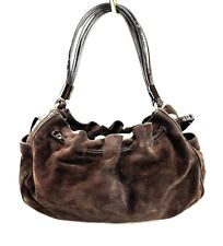 Kate Spade Brown Suede Medium Drawstring Shoulder Bag Purse Brass Logo Grommets